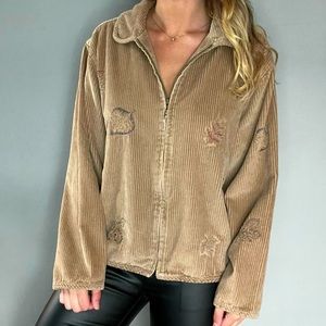 🍁 Christopher & Banks Full Zip Corduroy Embroidered Fall Leaves Jacket